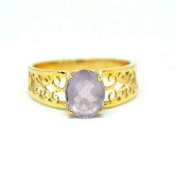 Lind Purple Glass Rhinestone Openwork Ring - Picture 1 of 5